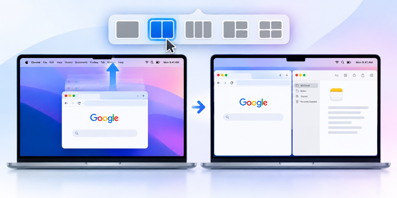 Dragging a window to the top of the screen opens the layout chooser